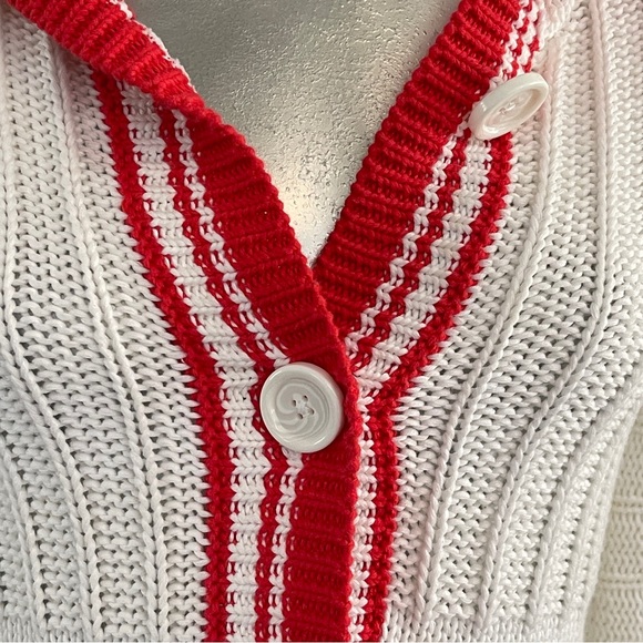 Moda International White and Red Hooded Cardigan in Small - Picture 4 of 11